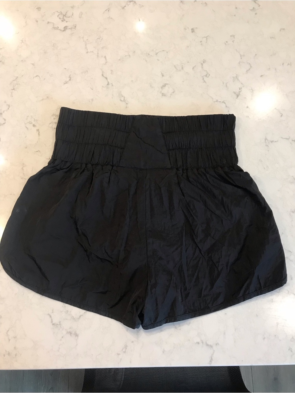 High-Waist Black Athletic Shorts with Smocked Waistband